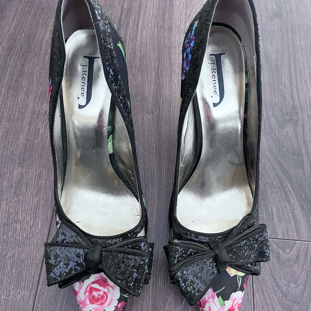 J.Renee Black Floral Sequin Heels